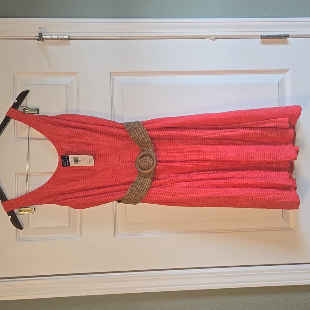 Chaps COral Sleeveless Dress with Woven Belt